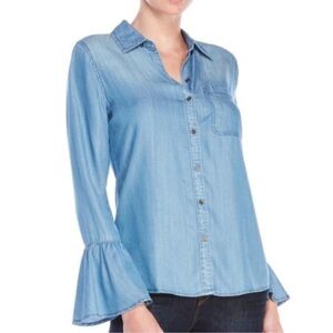 BeachLunchLounge women’s button up bell Sleeve Chambray Blouse Size small